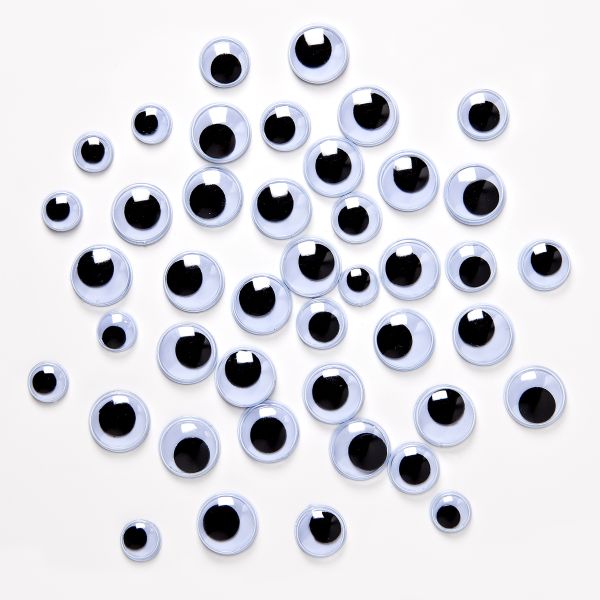 Wackelaugen-Mix rund, 20-40mm, s/w, selbstklebend, 100 Stück