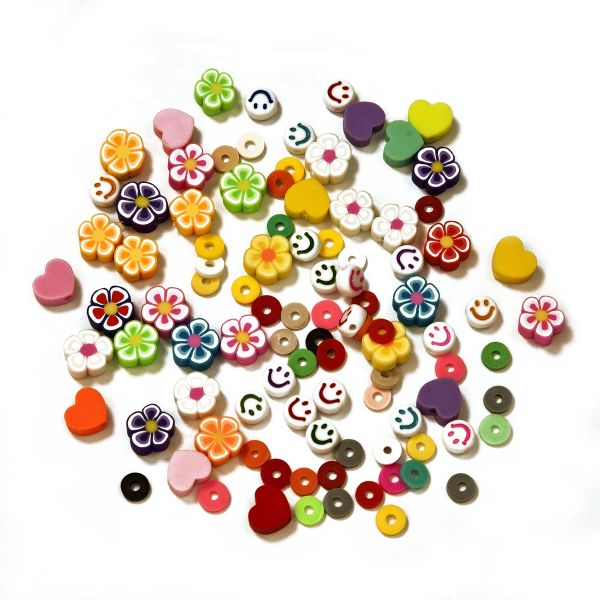 Kunststoffperlen-Mischung 5-10 mm, 430 Stück Scheiben, Blumen, Herzen, Smileys