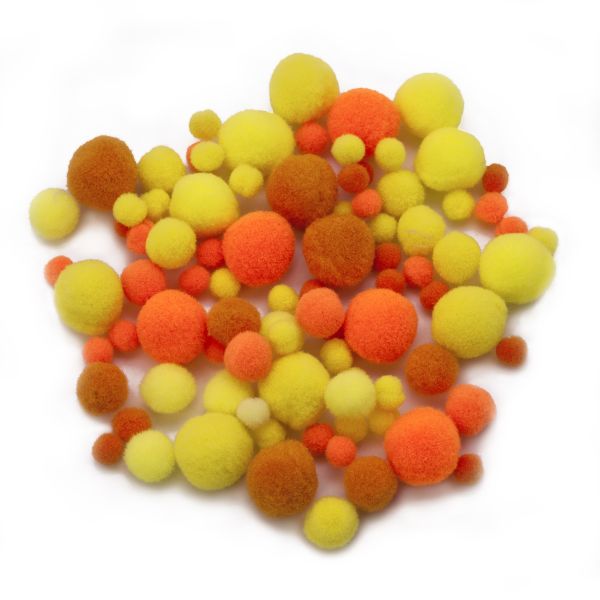 Pompons 6-15 mm Gelb-Töne, 100 Stück