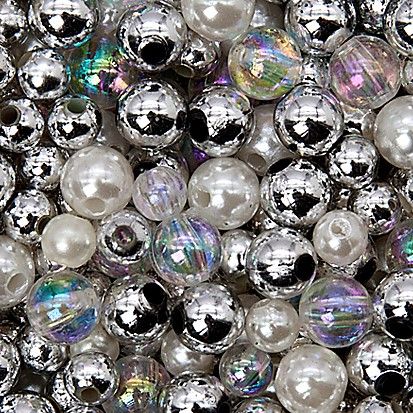 Dekoperlen metallic 6/8 mm, silber-Mix, 250 g