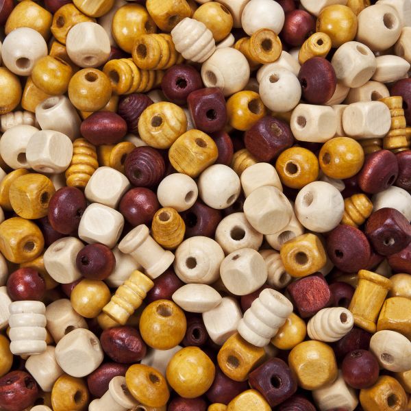 Holzperlen 9-18 mm, Formenmix, natur-Töne, 250 g