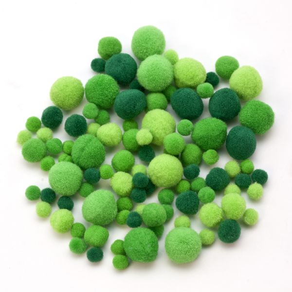 Pompons 6-15 mm Grün-Töne, 100 Stück