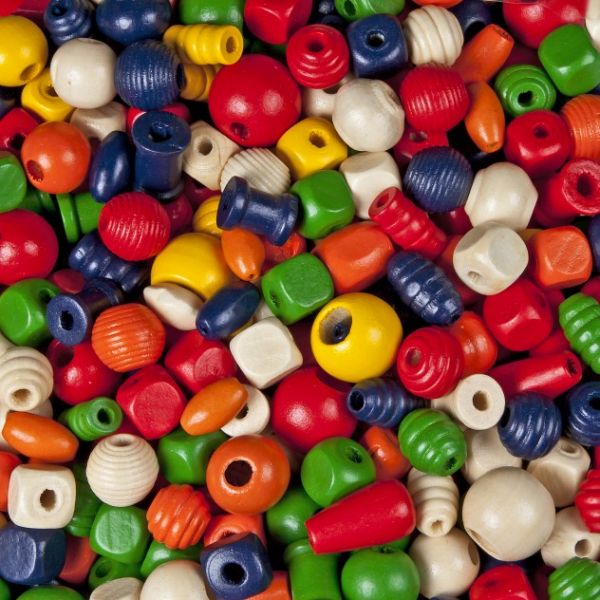 Holzperlen 9-21 mm, Formenmix, bunt gemischt, 500 g