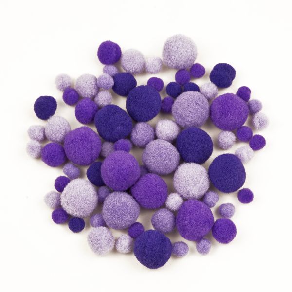Pompons 6-15 mm Farbharmonie, lila, 100 St., SB