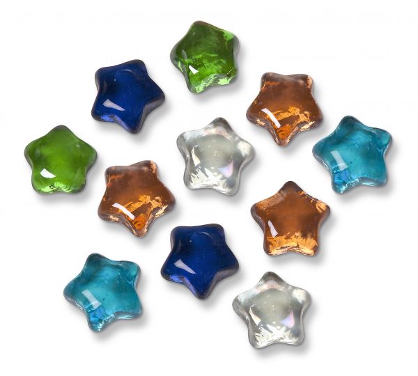 Glas-Nuggets Sterne, trans., 30x30x14mm, bunt, 350g