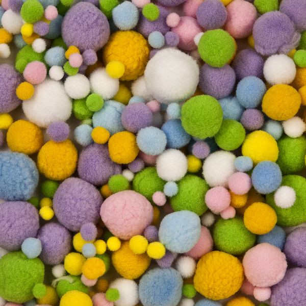 Pompons 4-25 mm pastell, bunt, 400 Stück