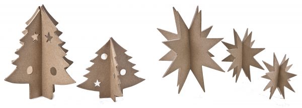 Paper Art – 3D-Sets, Sterne / Tannenbäume, 5 Stück