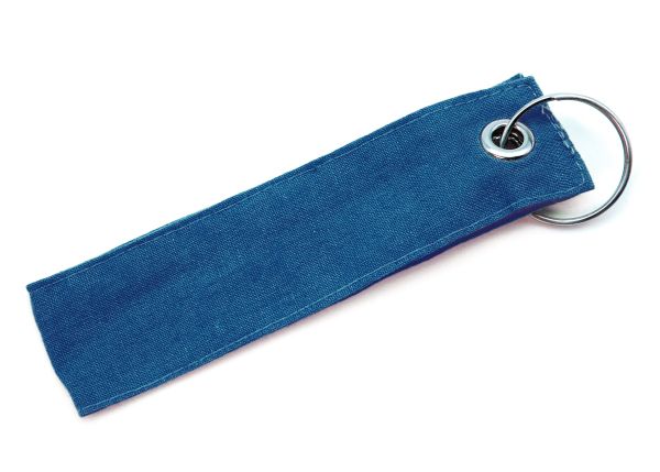 Baumwoll Schlüsselanhänger 12x3 cm, blau mit Schlüsselring ca. 25 mm, 3 Stück