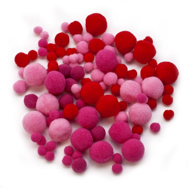 Pompons 6-15 mm Rot-Töne, 100 Stück