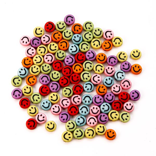 Smiley-Perlen 6 mm, lachend, bunt sortiert 1,5 mm Loch, 100 Stück