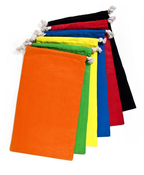 Baumwoll Schuhbeutel bunt, mit Kordelzug, je 1x gelb, orange, rot, grün, blau, schwarz 18x33 cm, 6er