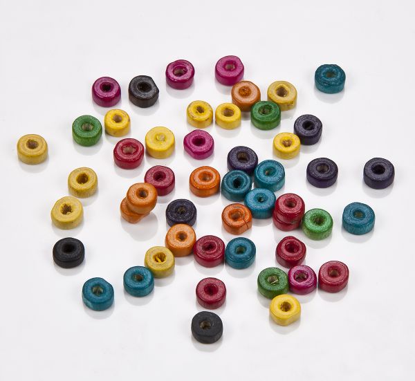 Holz Perlen, Cocobeads, Ø5mm, Bohrung Ø2mm, bunt gemischt, 125g