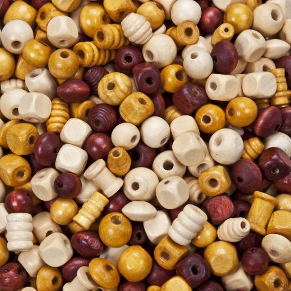 Holzperlen 9-18 mm, Formenmix, natur-Töne, 500 g