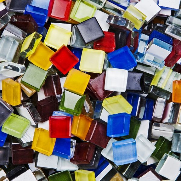 Mosaik-Softglas, 10x10mm, farbig sortiert, 1000g