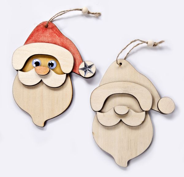Holz-Anhänger 3D-Weihnachtsmann, 14,5x0,5 cm, mit Kordel, 3 Stück