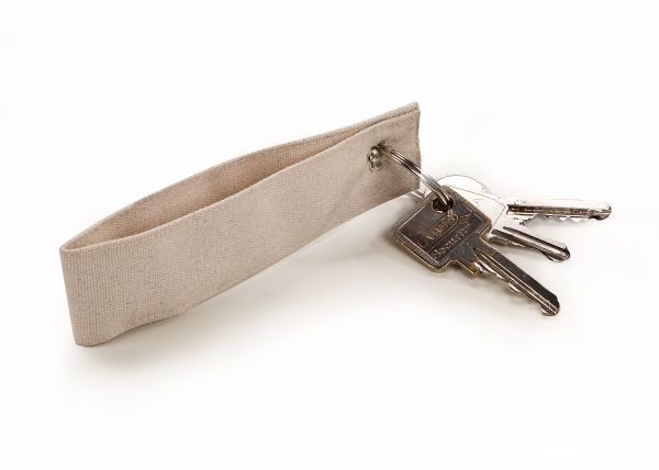 Baumwoll-Schlüsselanhänger 12x3 cm mit Schlüsselring 25 mm, natur