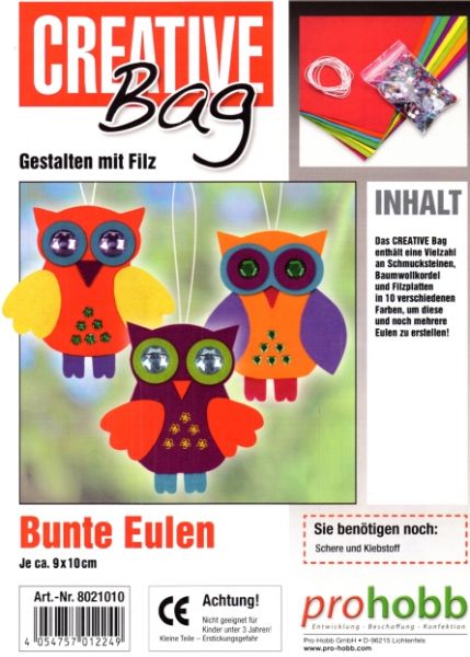 CREATIVEbag Filzies – Eulen, je ca.9x10cm