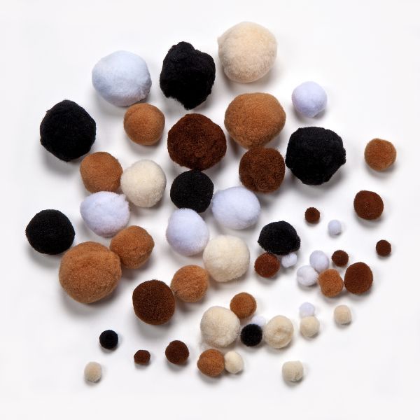 Pompons, 4-25mm Ø, weiß, brauntöne, schwarz, 400 St.