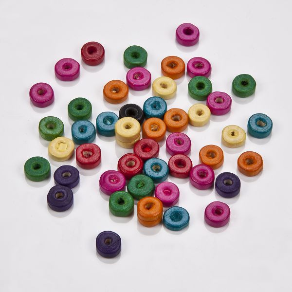 Holz Perlen, Cocobeads, Ø8mm, Bohrung Ø3mm, bunt gemischt, 125g