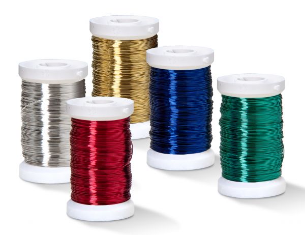 Kupferlackdraht-Set, 0,25mm, je 50m-Spule, rot, grün, blau, silber, messing