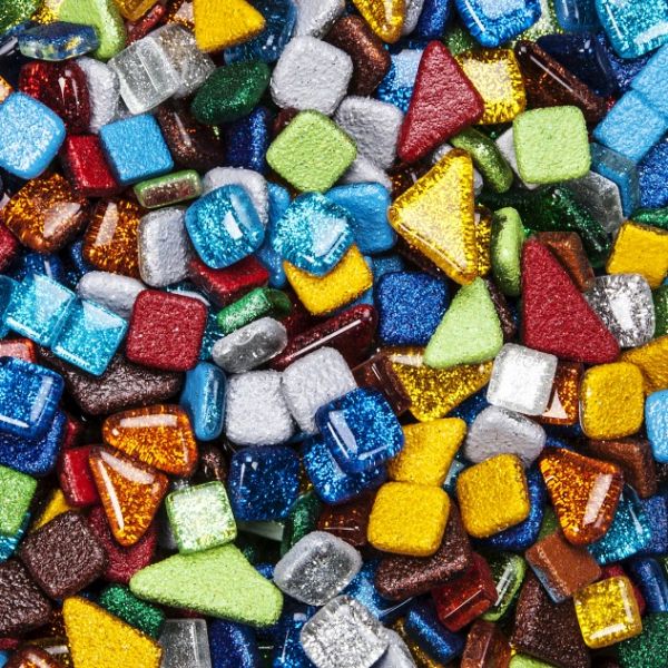 Mosaik-Softglas, glitter, polygonal, farbig sort., 500g