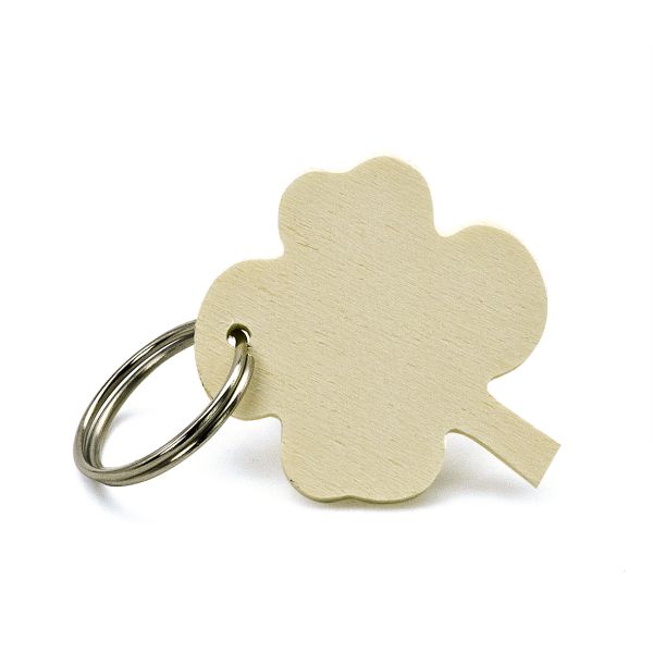 Holz-Schlüsselanhänger "Kleeblatt" 4,5x4 cm, 5 Stück 5 mm stark, mit Schlüsselring 25 mm