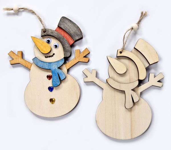Holz-Anhänger 3D-Schneemann, 14,5x0,5 cm, mit Kordel, 3 Stück