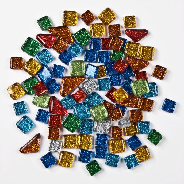 Mosaik-Softglas, glitter, 10x10mm + polygonal, 500 g