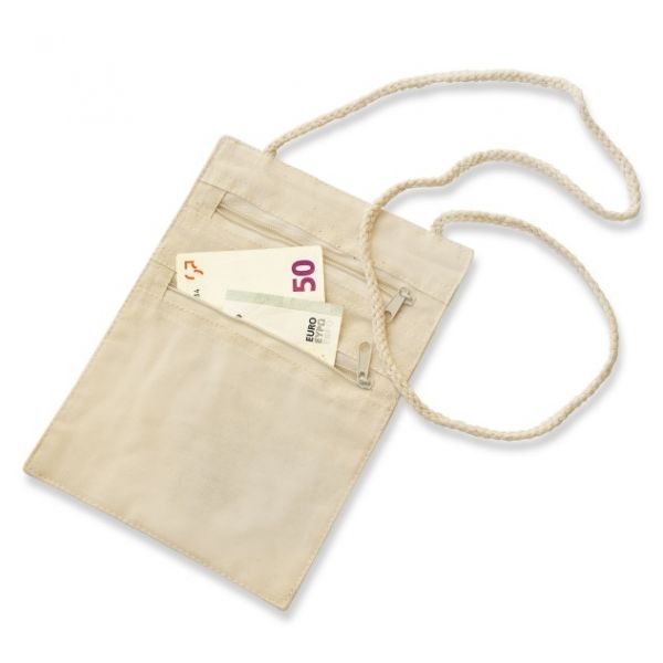 Baumwoll-Umhängegeldbeutel 14x16 cm, natur