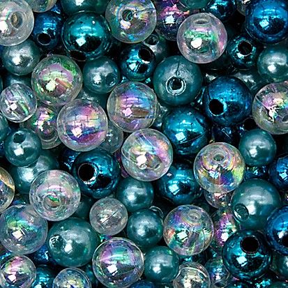 Dekoperlen metallic 6/8 mm, blue-ice-Mix, 250 g